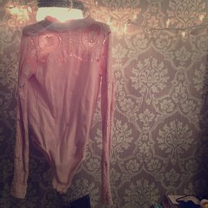 Lace pink bodycon bodysuit